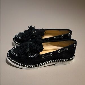 Charles David Black Suede Loafers with Tassels